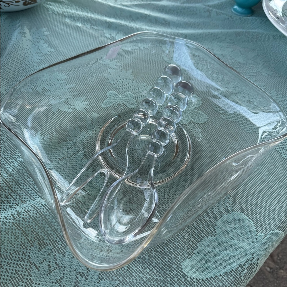 Clear Glass Serving Bowl with Utensils